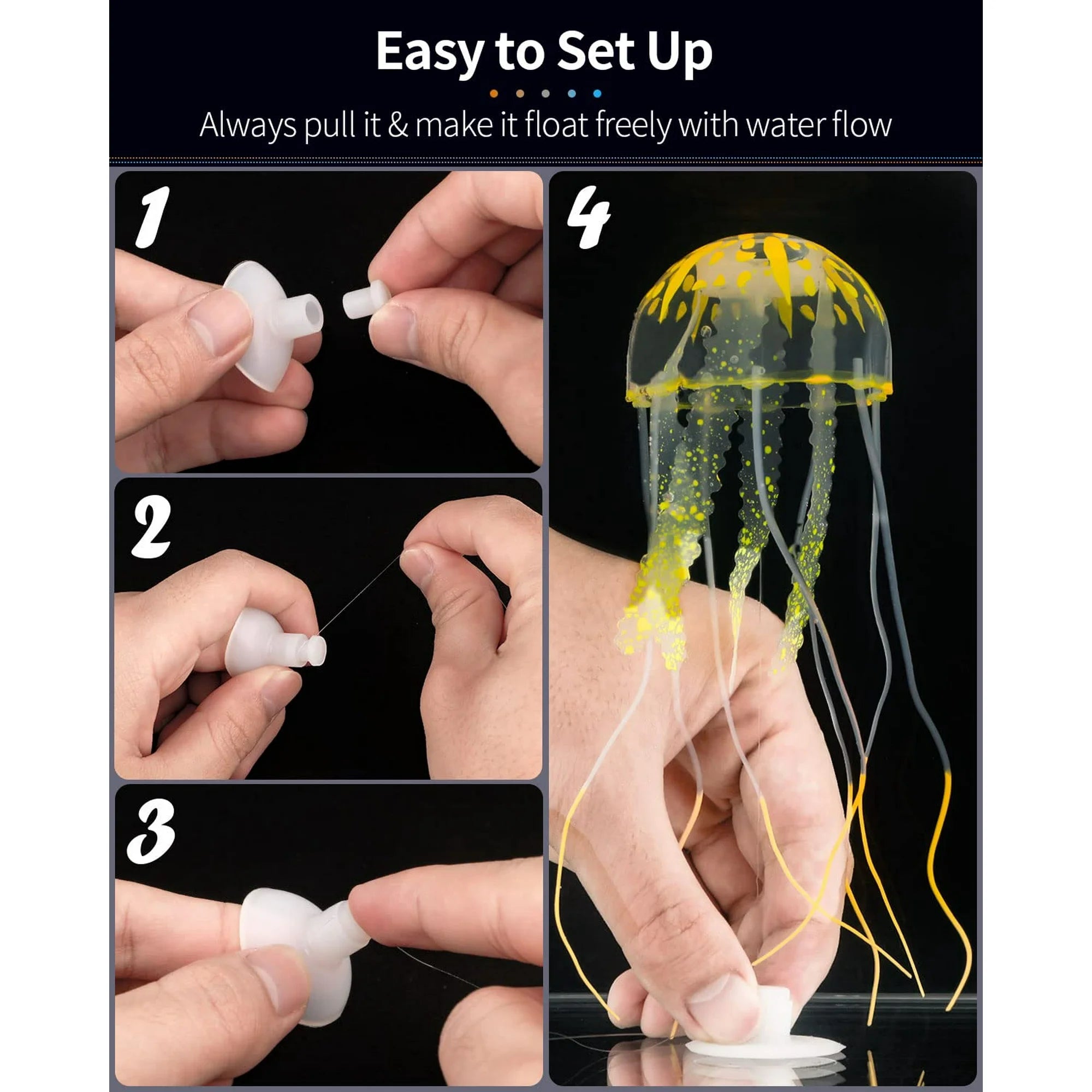 VNEKVA 6 Pcs Luminous Jellyfish Aquarium Ornaments - Glowing Fish Tank Decorations for Aquascape & Landscape