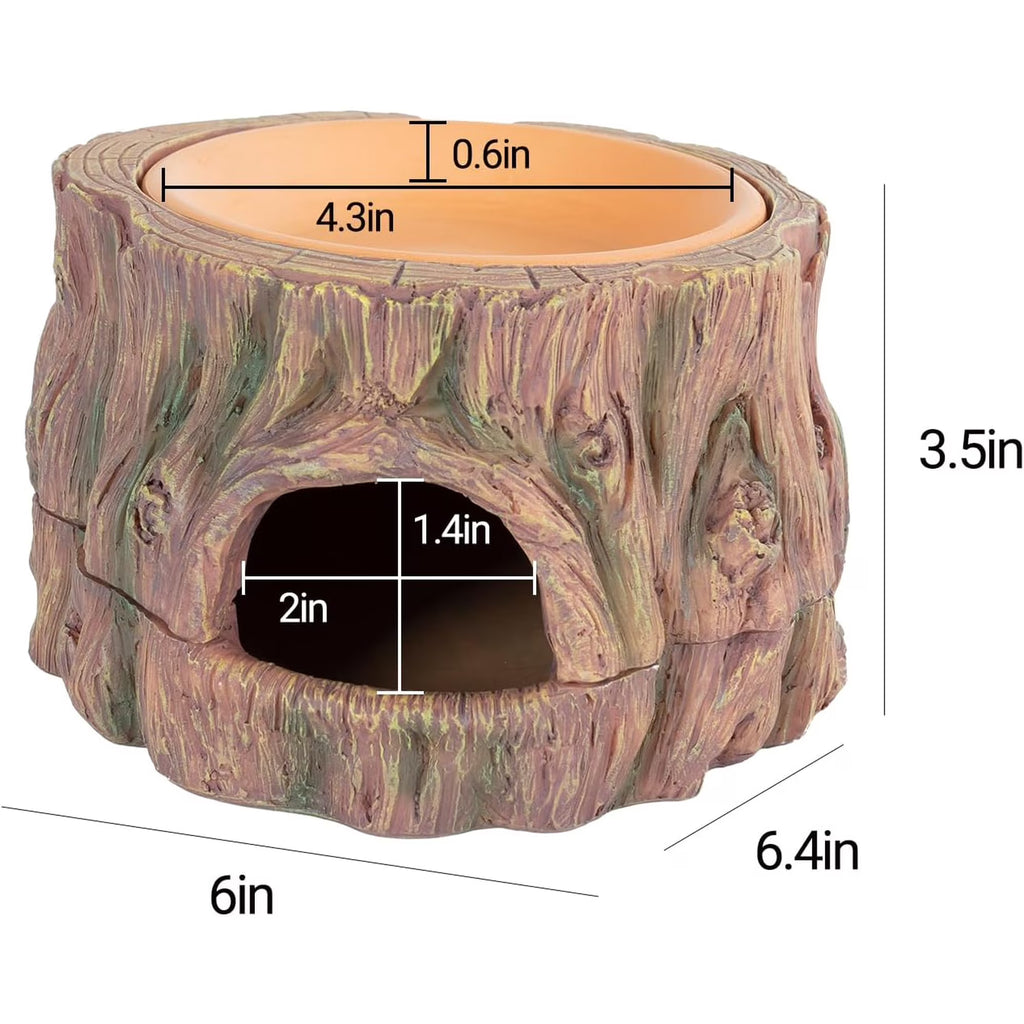 VNEKVA 3-in-1 Reptile Hide Cave with Detachable Base & Humidity Dish, Terrarium Decor Humid Shelter Hideout for Gecko, Lizard and Small Amphibian Pets