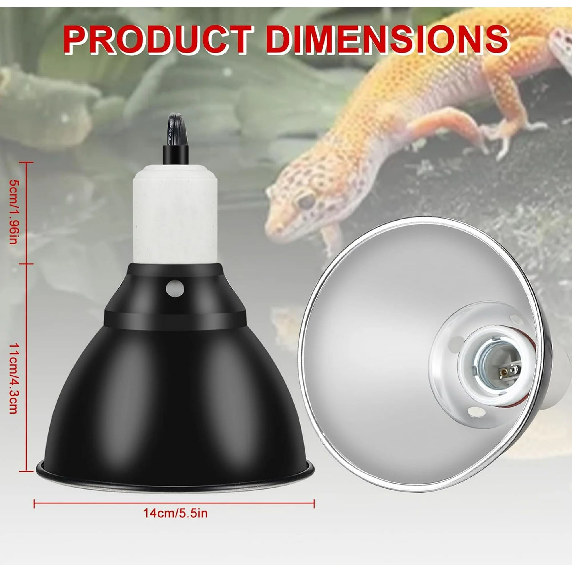 VNEKVA Reptile Heat Lamp Fixture 5.5" Deep Dome w/Switch, Supports 60W-100W - Works with All E26 UVA/UVB/Basking Bulbs