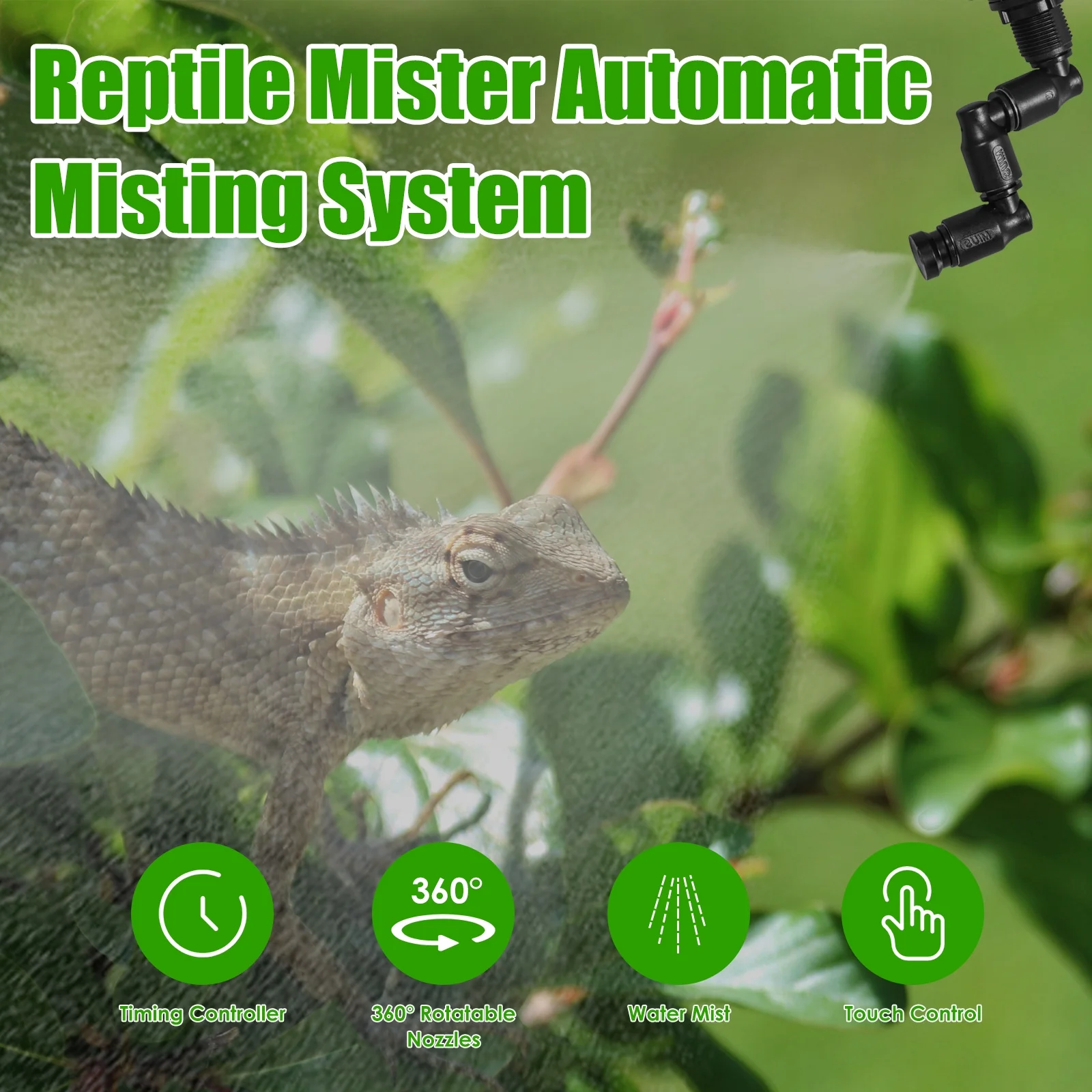 FINAQUA Reptile Humidifier with Automatic Mister – Intelligent Spray System, Adjustable Nozzles for Reptiles, Chameleons & Herbs