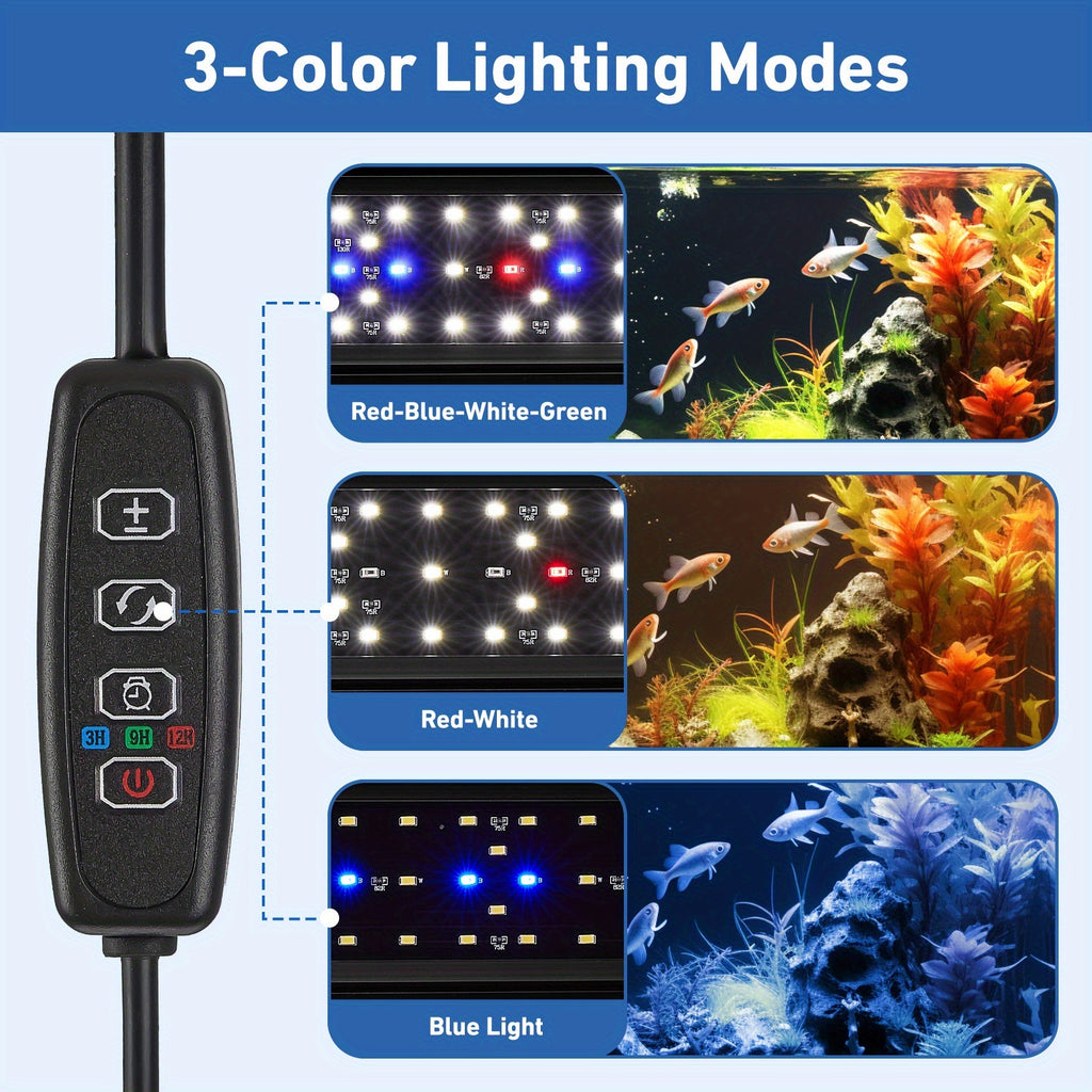 VNEKVA 12 Inch Full Spectrum Ultra Bright Aquarium LED Light with 3 Light Modes, 3/9/12H Timer, 10-Level Dimming - For Freshwater, Saltwater & Turtle Tanks