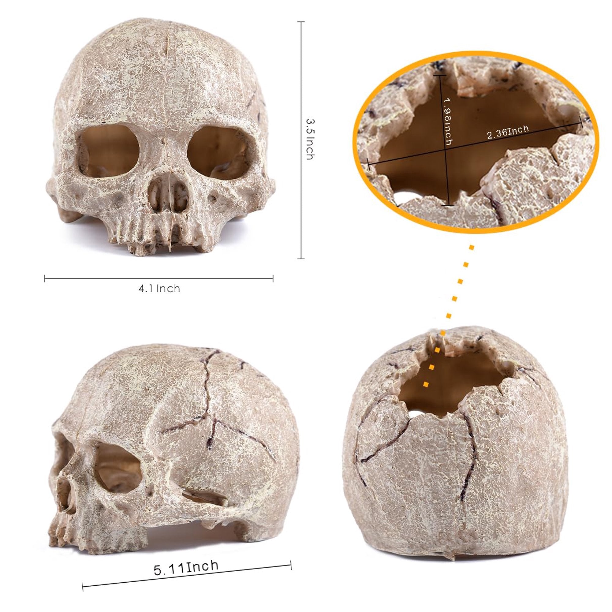 VNEKVA Aquarium Skull Decoration with Air Bubbler & USB LED Light - Halloween Décor for Freshwater & Saltwater Fish Tanks