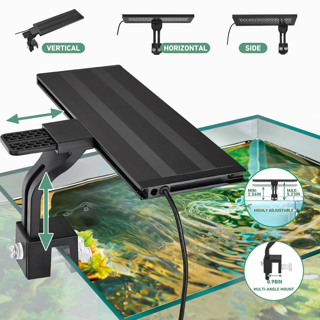 VNEKVA LED Aquarium Light for Fish Tanks, Full Spectrum, 8 Colors with Timer, Clip-On Light Fits Glass up to 0.75in Thick