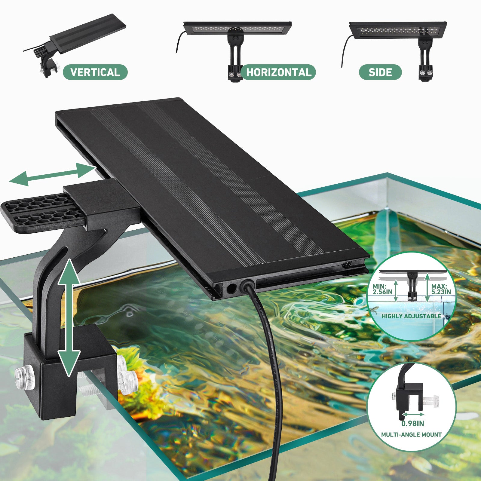 VNEKVA LED Aquarium Light for Fish Tanks, Full Spectrum, 8 Colors with Timer, Clip-On Light Fits Glass up to 0.75in Thick