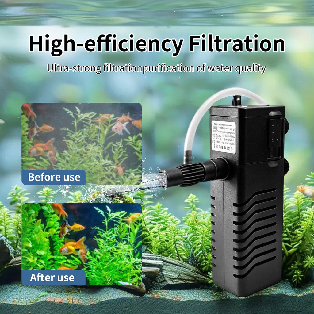 VNEKVA 145GPH Aquarium Filter with Aeration, 8W Submersible Internal Filter for 5-15 Gallon Fish Tanks