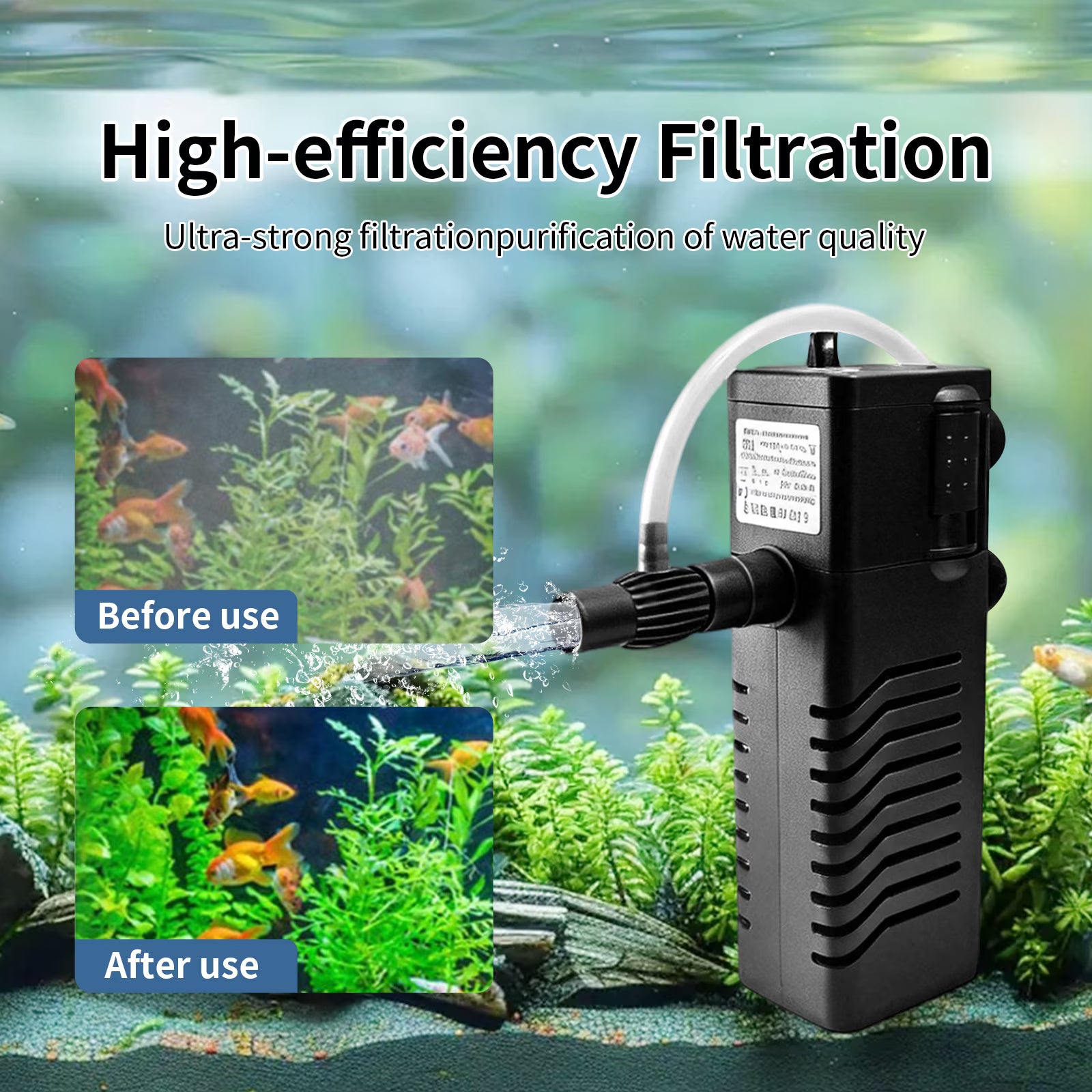 VNEKVA 145GPH Aquarium Filter with Aeration, 8W Submersible Internal Filter for 5-15 Gallon Fish Tanks