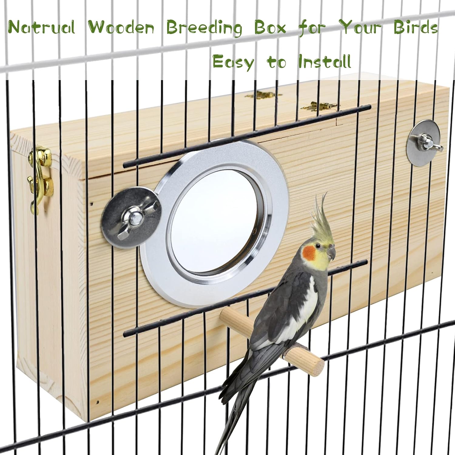 FINAQUA Parakeet Nesting Box, Natural Pine & Acrylic with Detachable Board, for Budgie, Cockatiel, Small Parrots, Lovebirds & Conures (10.6"×5.9"×5.9")