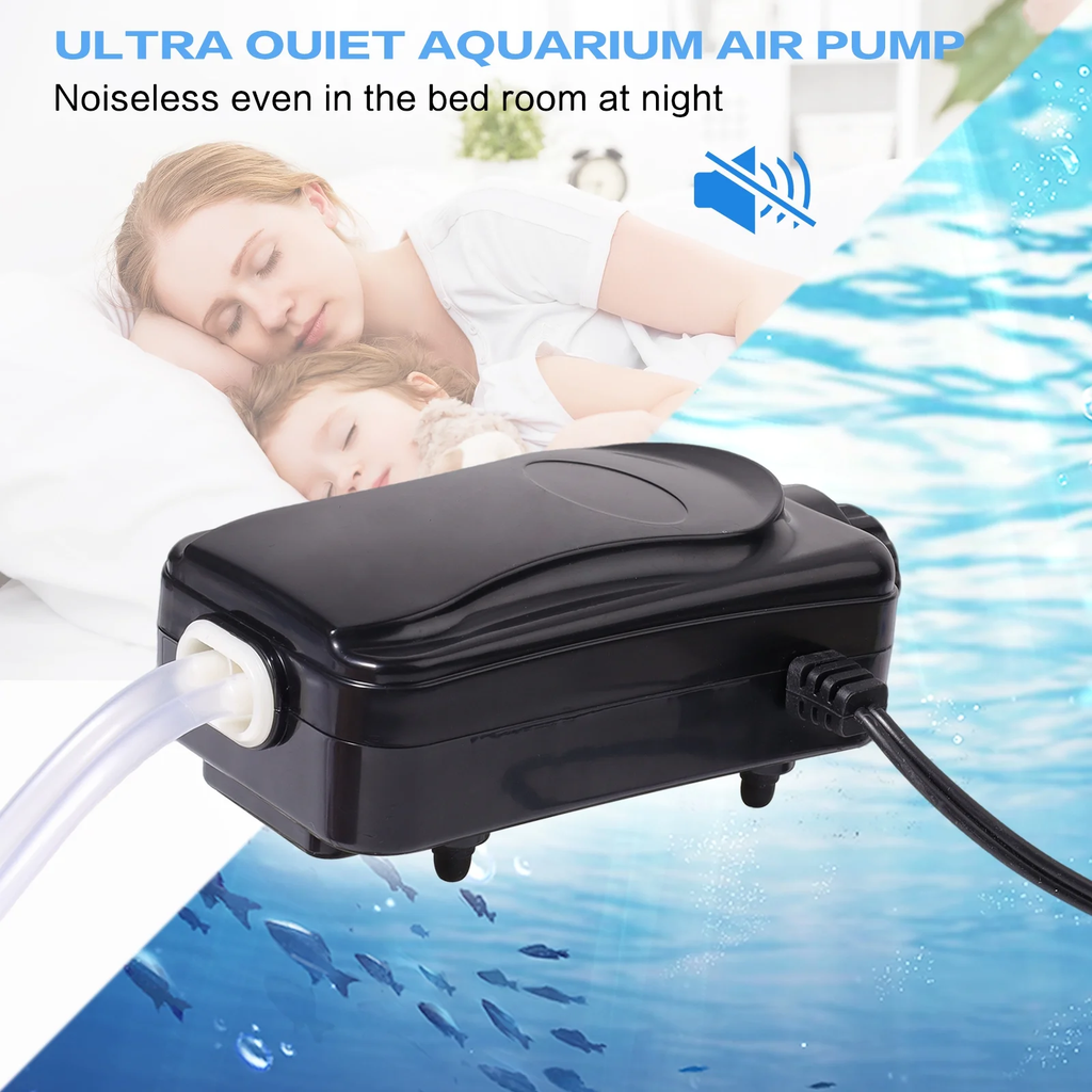 FINAQUA Aquarium Air Pump with Dual Outlets, Adjustable Oxygen Bubbler with Air Stones, Tubing & Check Valves