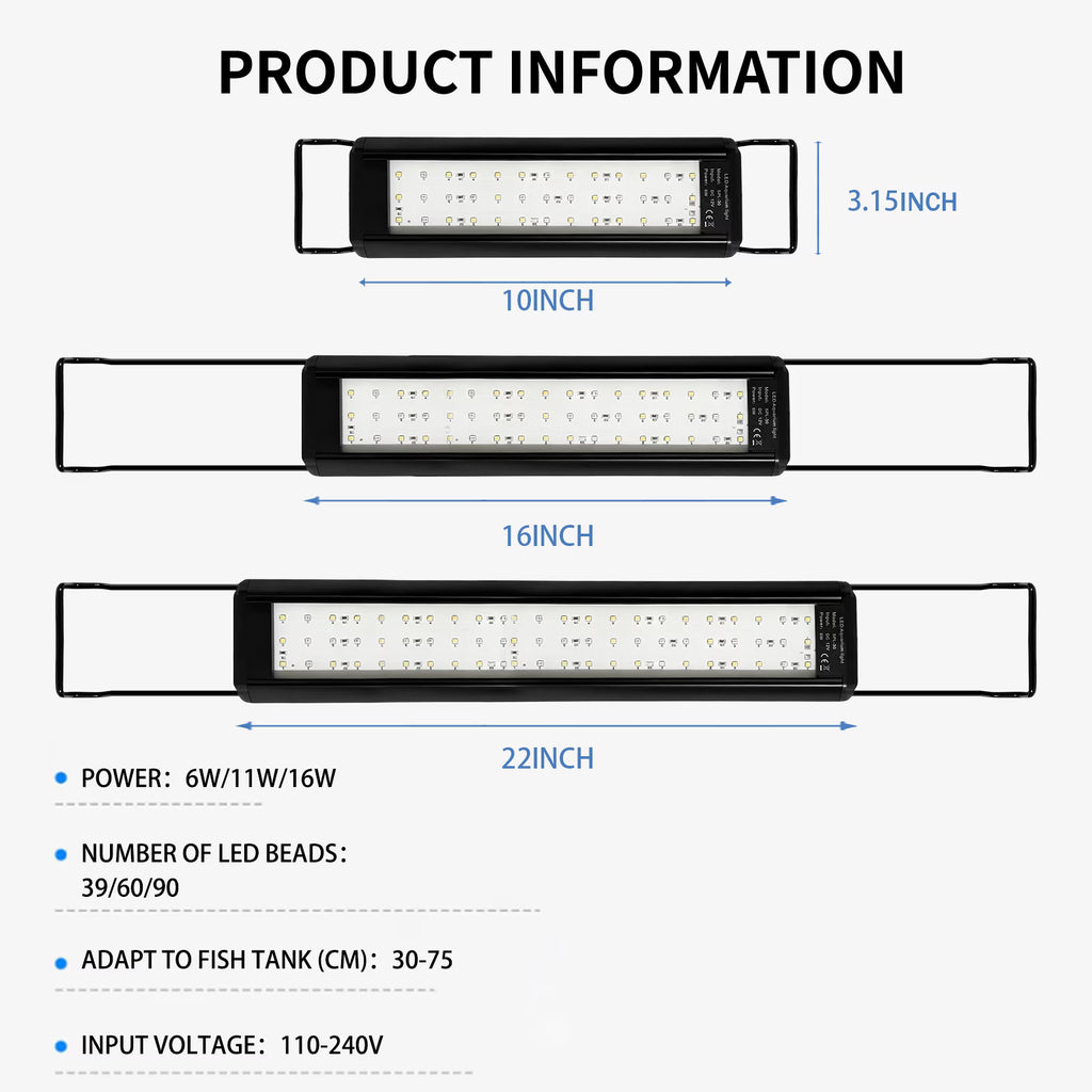 VNEKVA Full Spectrum LED Aquarium Light, Timer & Dimmable, Aluminum Extendable Mount for 18-24Inch Tank