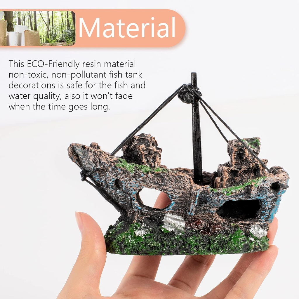 VNEKVA Resin Shipwreck Aquarium Decoration, Multi-Style Fish Tank Ornament for 10-55 Gallon Tanks
