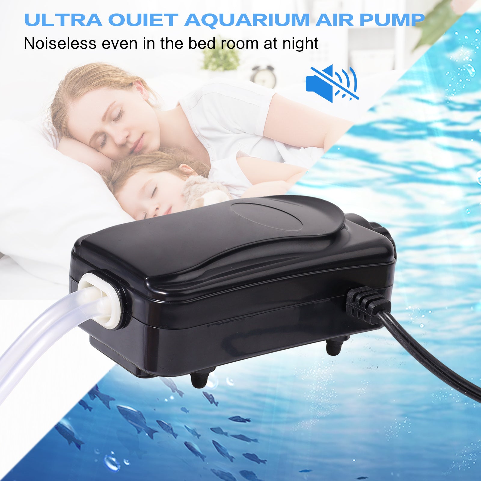 VNEKVA Aquarium Air Pump Dual Outlet Fish Tank Aerator with Accessories for 5-200 Gallon Tank