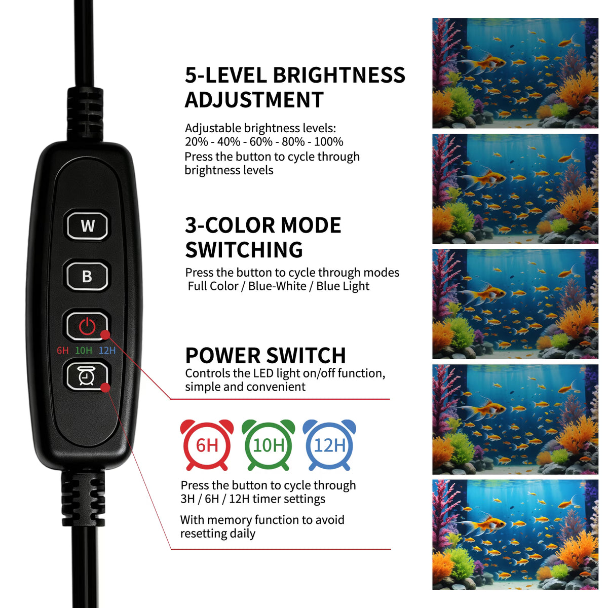 VNEKVA Full‑Spectrum LED Aquarium Light, Dimmable Timer, Extendable Brackets for 24‑30 Inch Fish Tank