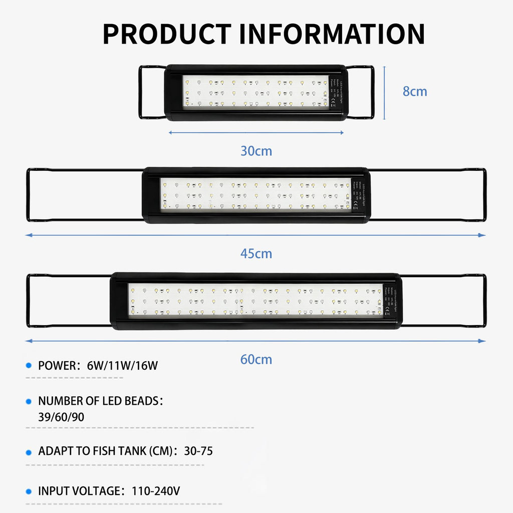 VNEKVA Full‑Spectrum LED Aquarium Light, Dimmable Timer, Extendable Brackets for 24‑30 Inch Fish Tank