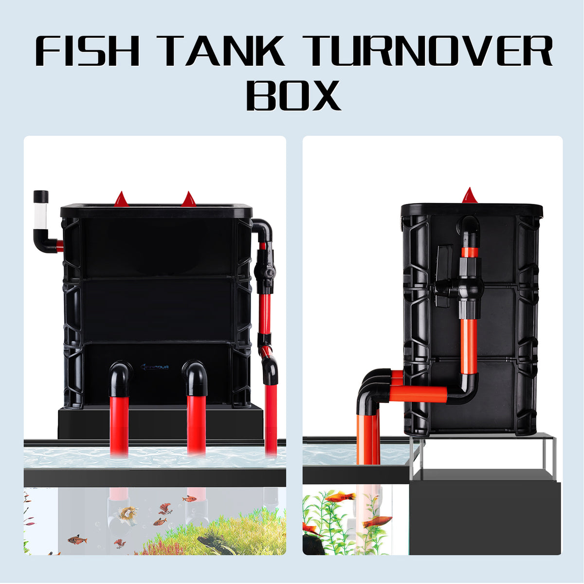 VNEKVA 3-Layer Fish Tank Filter Box with 25W Pump, Adjustable Inlet & 3 Filter Pads, Wet Dry Drip Filtration System for 10-55 Gallon Fish and Turtle Tanks