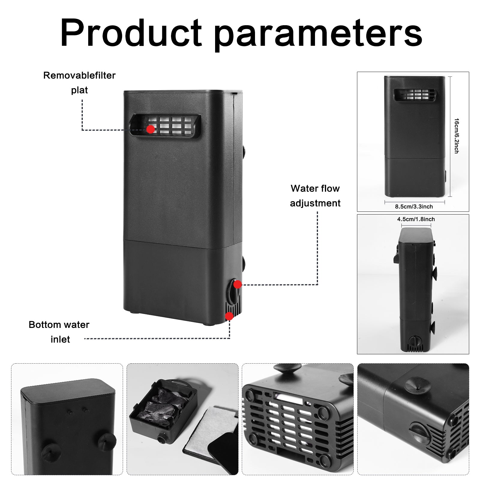 VNEKVA Low Water Level Turtle Tank Filter, 70GPH Internal Aquarium Filter for 2–8Gallon small Fish Tanks