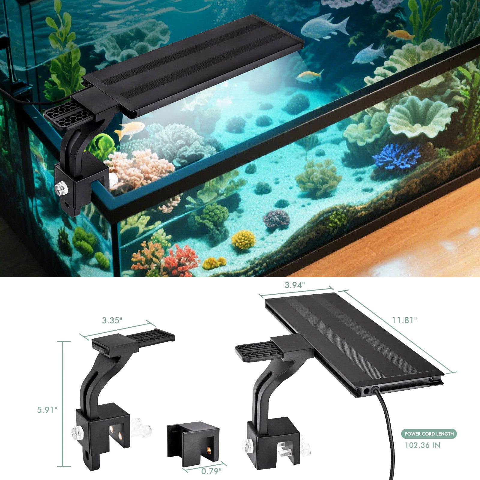 VNEKVA LED Aquarium Light for Fish Tanks, Full Spectrum, 8 Colors with Timer, Clip-On Light Fits Glass up to 0.75in Thick