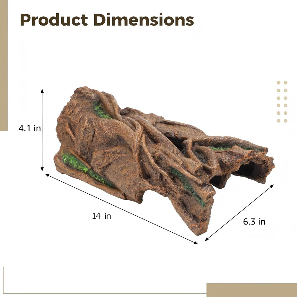VNEKVA Large Resin Reptile Hideout Cave, Hollow Log Habitat Decor, Basking Platform for Ball Python, Bearded Dragon, Gecko, Lizard, Tortoise, Axolotl
