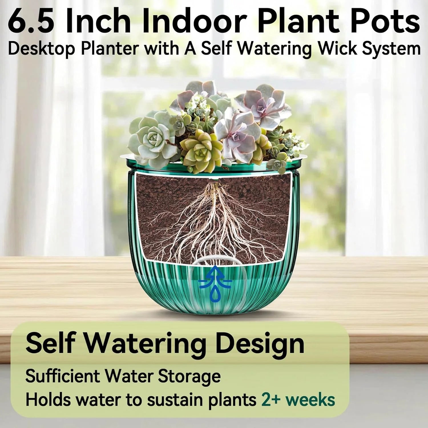 VNEKVA 3-Pack 6.5 Inch Self-Watering Hanging Planters with Hooks & Drainage Holes - Green Indoor/Outdoor Wall/Window Plant Pots for Home Decor