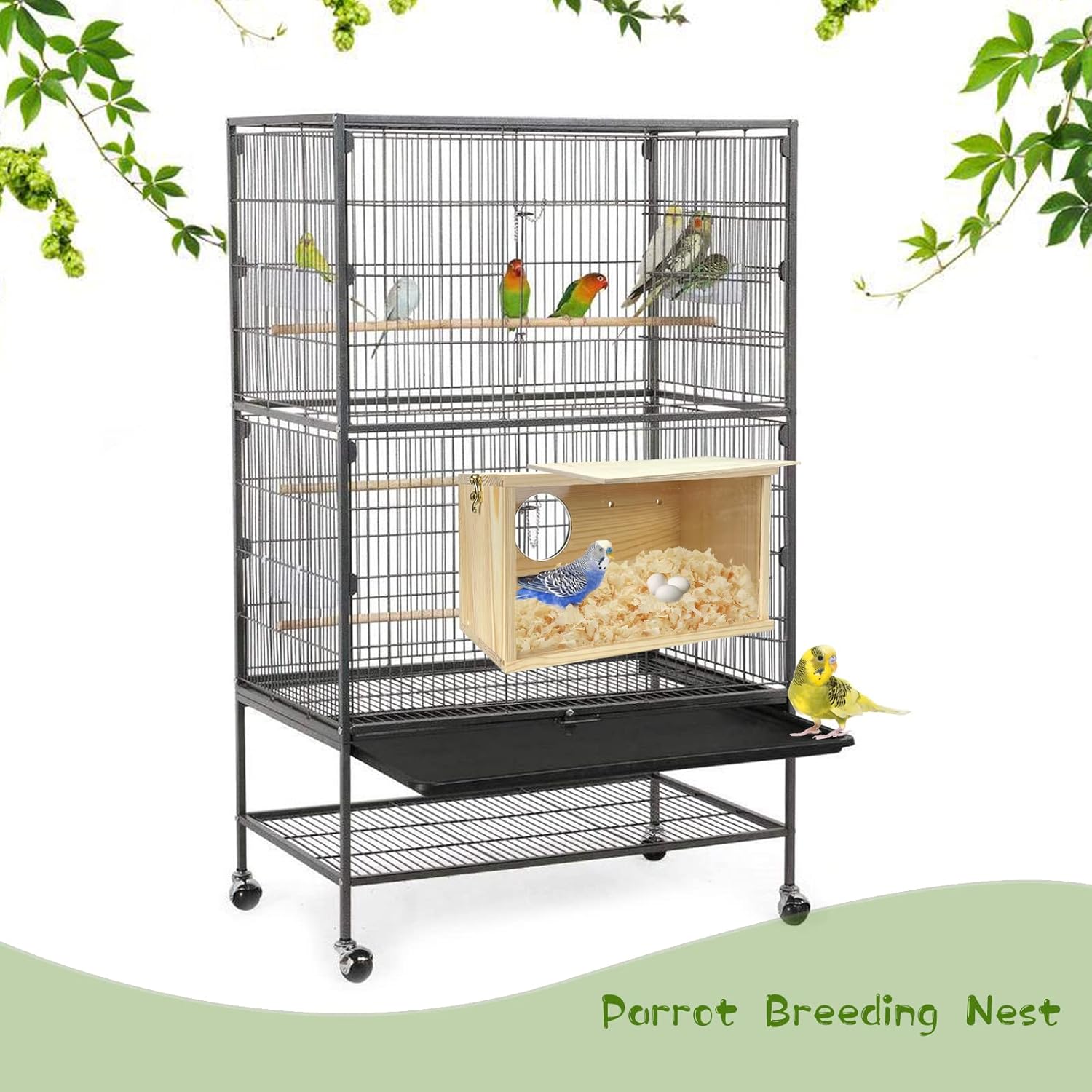 FINAQUA Parakeet Nesting Box, Natural Pine & Acrylic with Detachable Board, for Budgie, Cockatiel, Small Parrots, Lovebirds & Conures (10.6"×5.9"×5.9")
