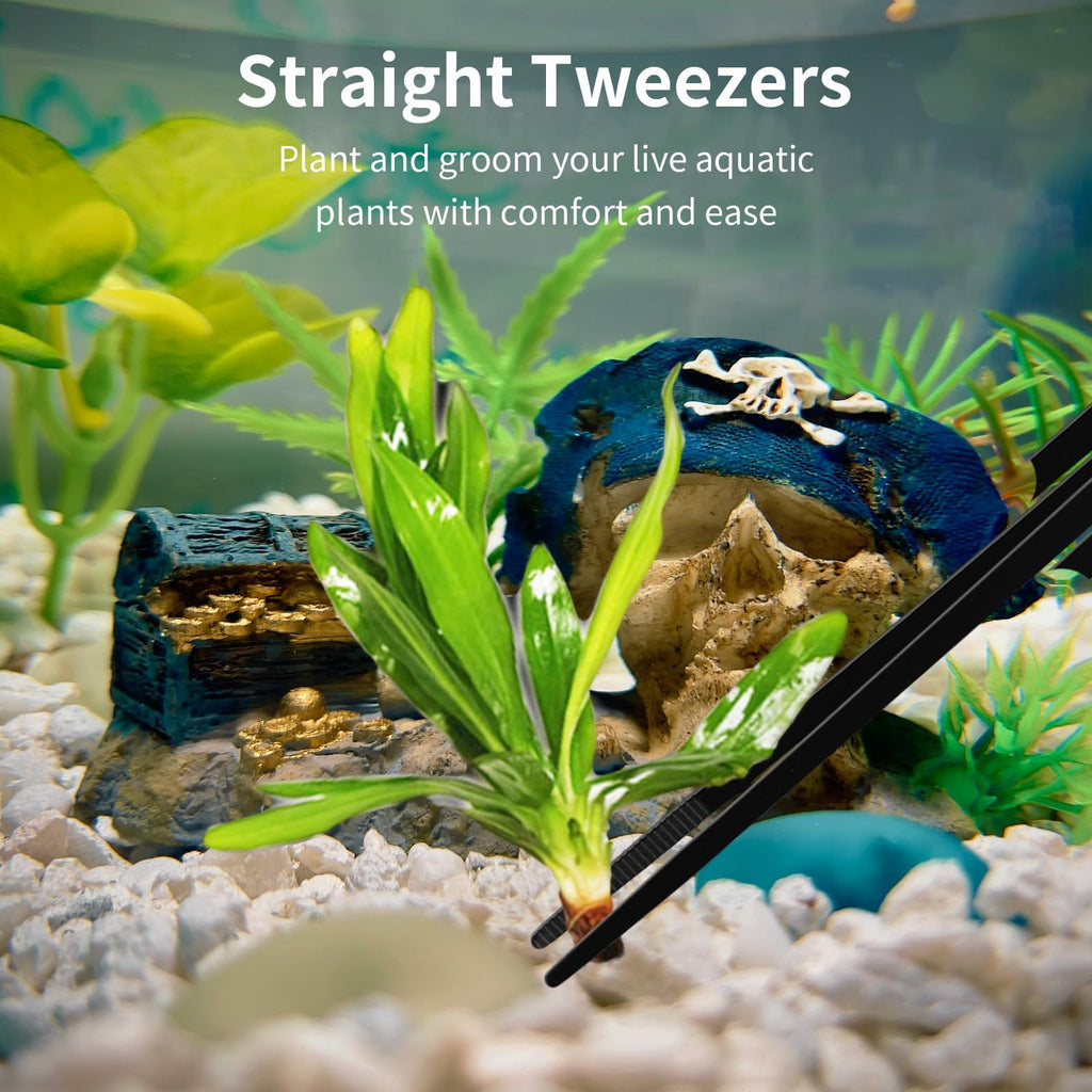 VNEKVA 5-in-1 Aquarium Aquascaping Tools, Stainless Steel Tweezers Scissors Spatula for Aquatic Plant Maintenance with Tool Holder