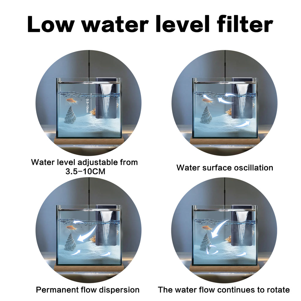 VNEKVA Low Water Level Turtle Tank Filter, 70GPH Internal Aquarium Filter for 2–8Gallon small Fish Tanks