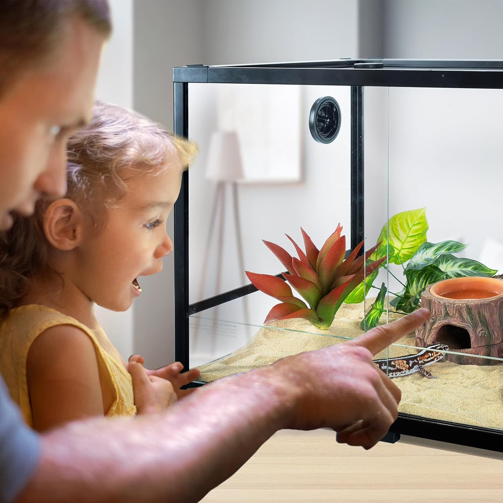 VNEKVA 3-in-1 Reptile Hide Cave with Detachable Base & Humidity Dish, Terrarium Decor Humid Shelter Hideout for Gecko, Lizard and Small Amphibian Pets