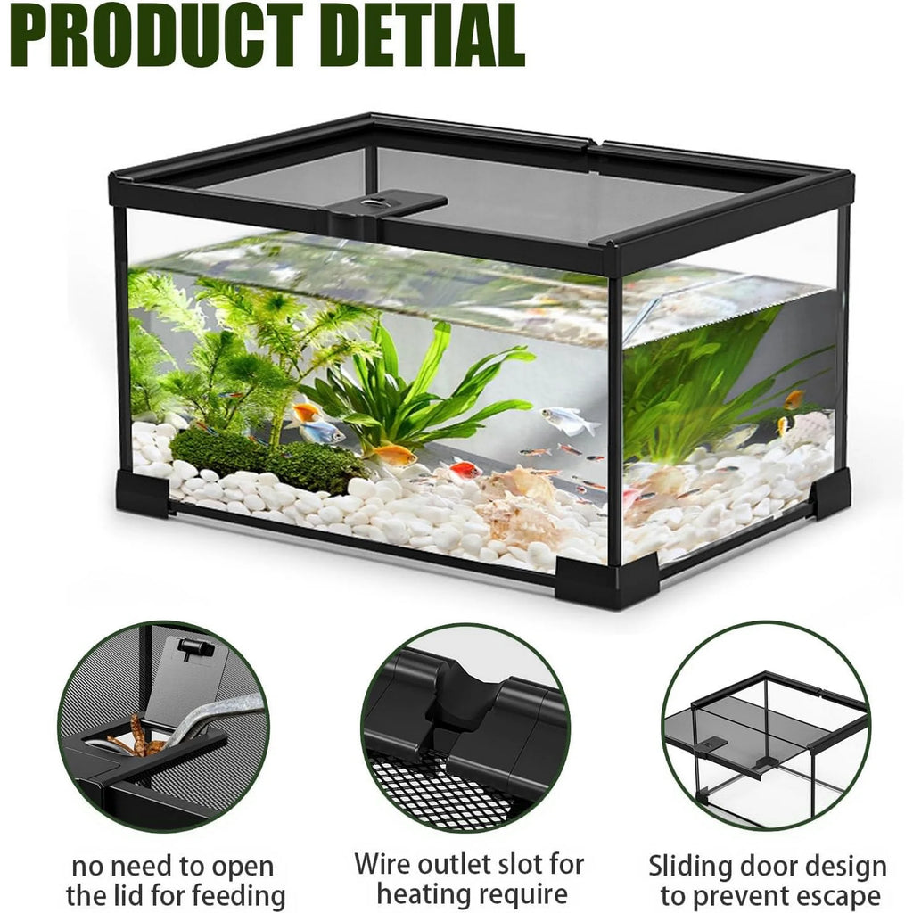 VNEKVA Small Glass Terrarium with Lockable Top, Reptile Tank for Geckos, Lizards, Snakes, Turtles & Amphibians