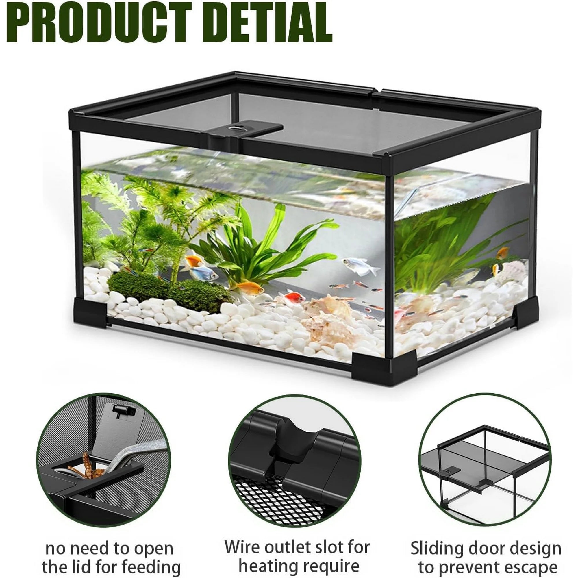 VNEKVA Small Glass Terrarium with Lockable Top, Reptile Tank for Geckos, Lizards, Snakes, Turtles & Amphibians