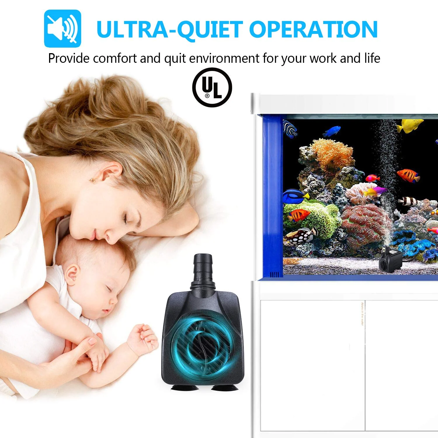 FINAQUA 160GPH Submersible Fountain Pump, Ultra Quiet 10W Water Pump for Pond, Fish Tank, Aquarium & Hydroponics