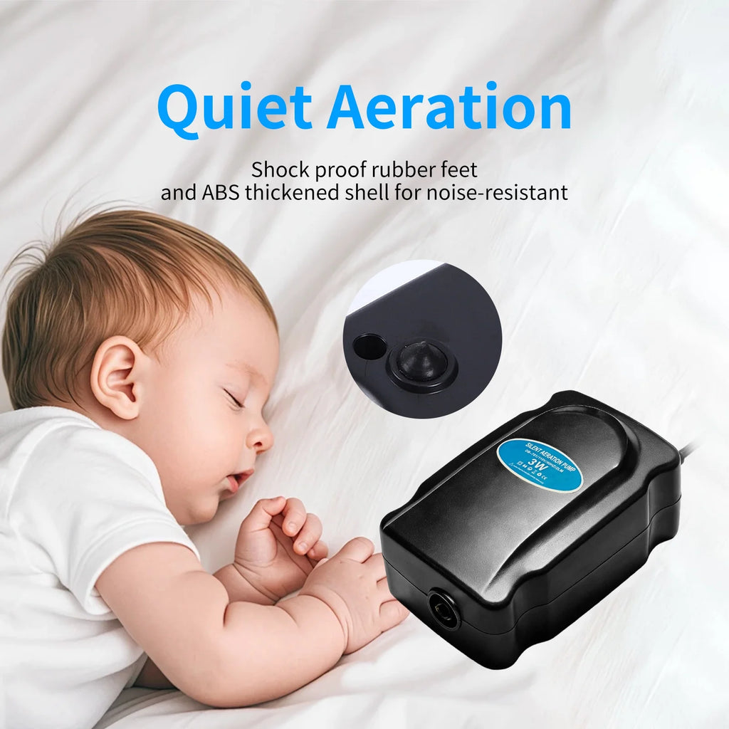 VNEKVA Mini Aquarium Air Pump Kit for 1-10 Gal Fish Tanks - with Air Tube, Bubbler Stone, Check Valve & Sponge Filter