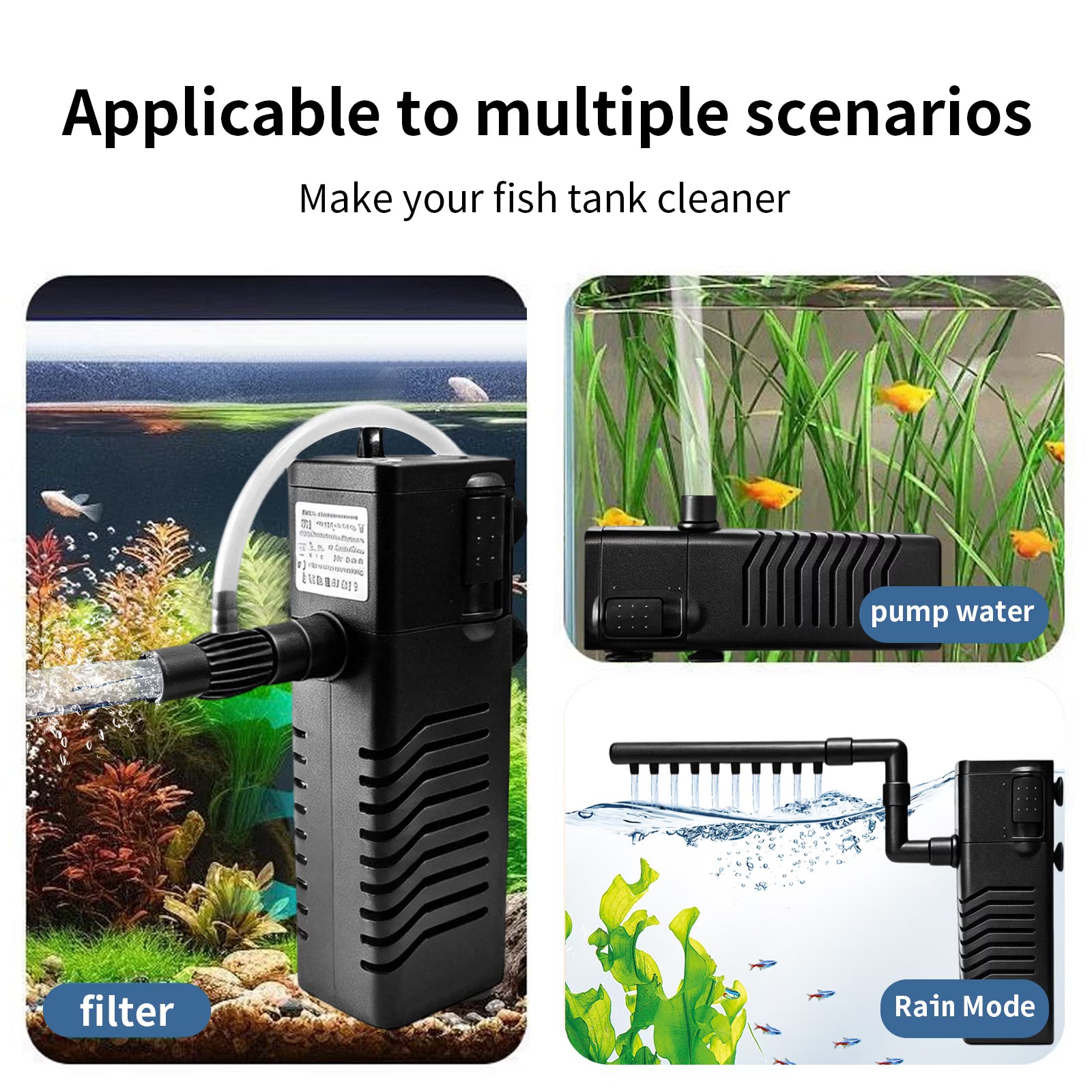 VNEKVA 145GPH Aquarium Filter with Aeration, 8W Submersible Internal Filter for 5-15 Gallon Fish Tanks