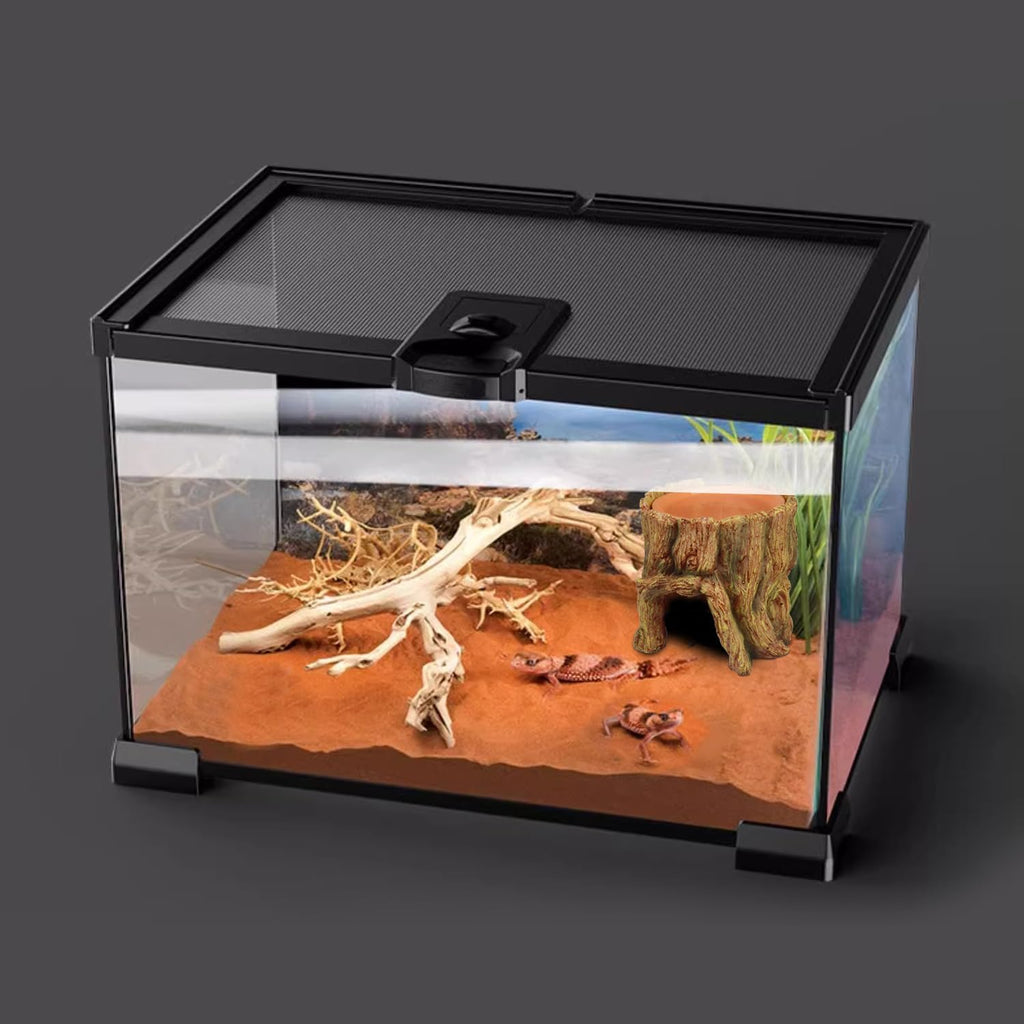 VNEKVA 2-in-1 Reptile Hide Cave with Terracotta Water Basin, Humidifying Shelter for Geckos, Lizards & Amphibians, Moisture Retention & Shedding Support