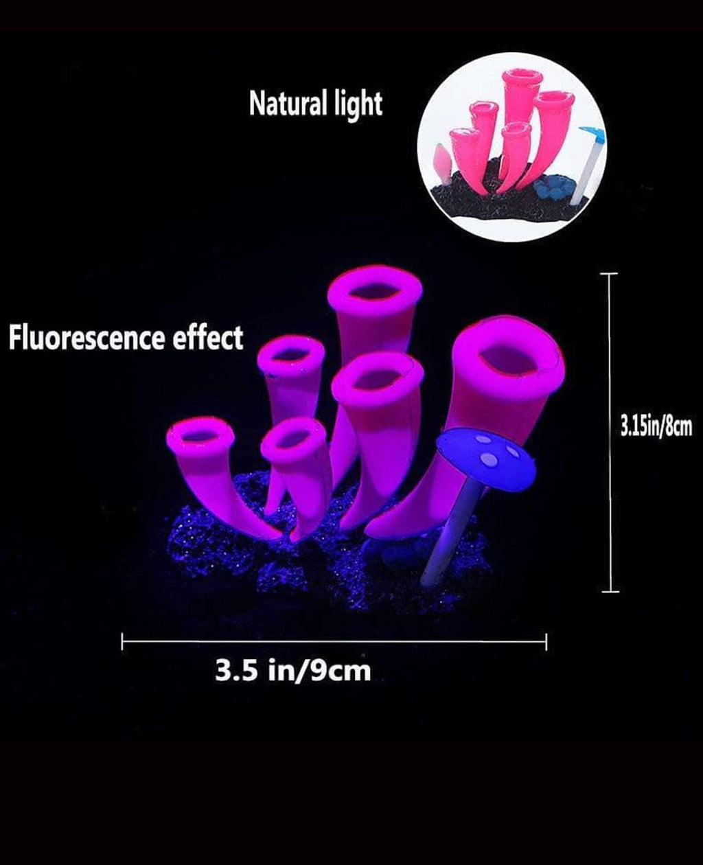 VNEKVA 4PCS Glowing Artificial Aquarium Decorations – Silicone Coral Reef Plants for Fish Tanks, Small & Large Bowls – Glow Effect Under LED Light