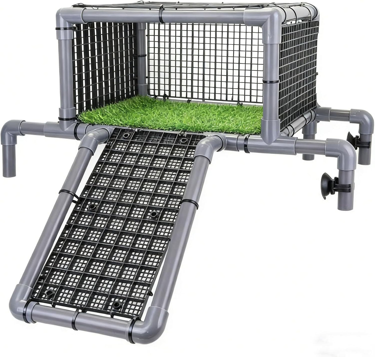 VNEKVA Above Tank Turtle Basking Platform, Elevated Dock with Non-Slip Ramp and Grass Mat, Fits 75 to 125 Gallon Aquariums
