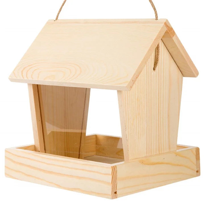 VNEKVA Wooden Hanging Bird Feeder for Outdoors - Weatherproof Automatic Wild Bird Feeder for Balconies, Villas & Garden Attraction