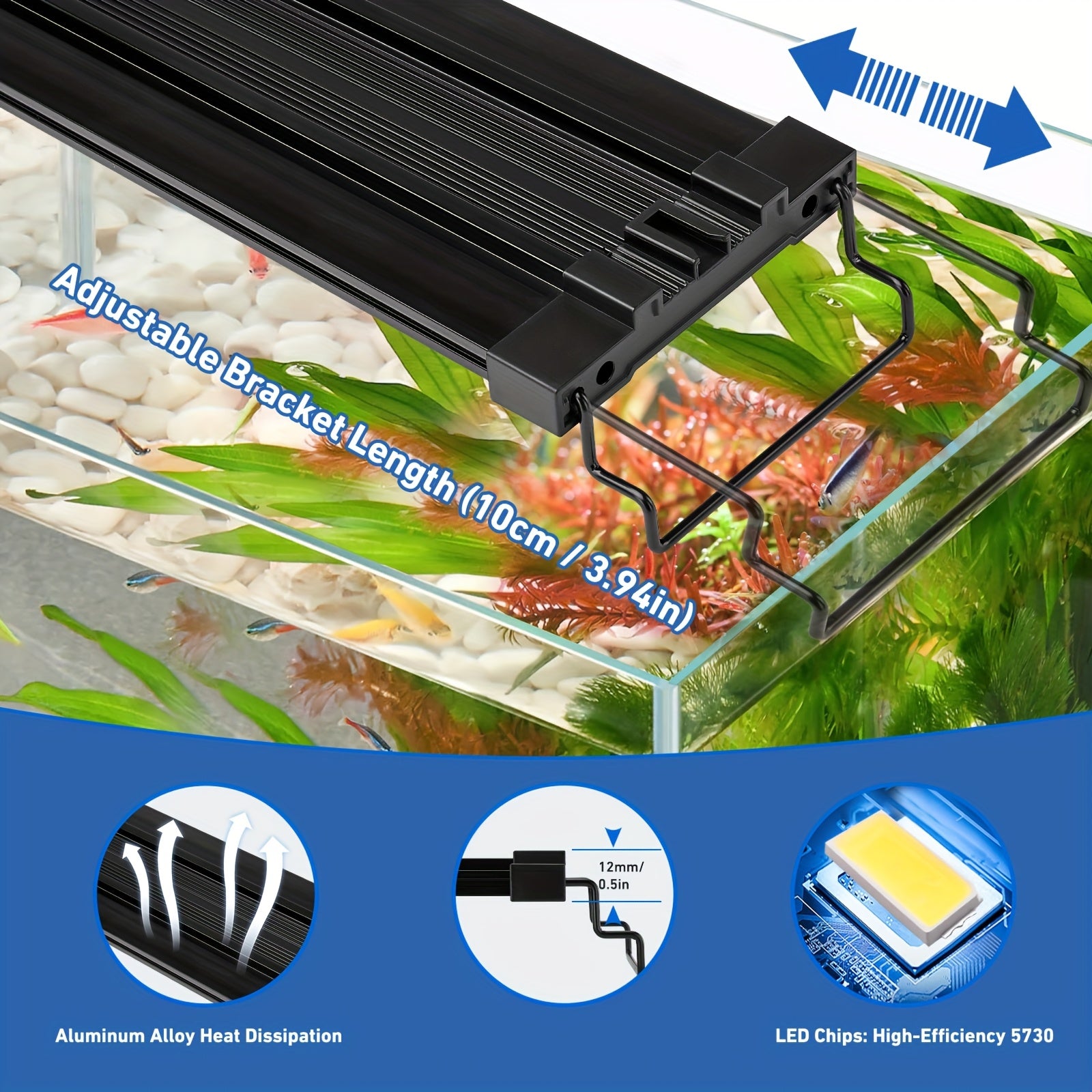 VNEKVA 12 Inch Full Spectrum Ultra Bright Aquarium LED Light with 3 Light Modes, 3/9/12H Timer, 10-Level Dimming - For Freshwater, Saltwater & Turtle Tanks