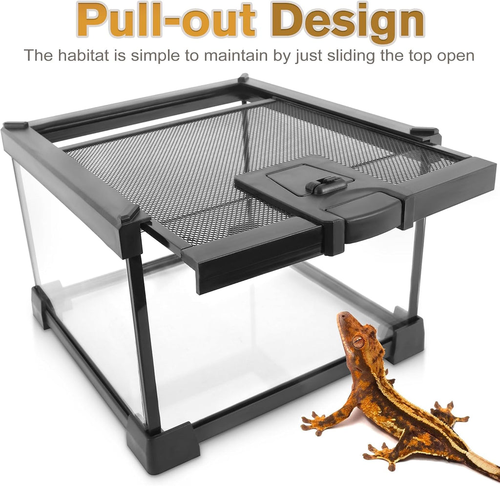 VNEKVA Small Glass Terrarium with Lockable Top, 8*8*6IN Reptile Tank for Geckos, Lizards, Snakes, Turtles & Amphibians