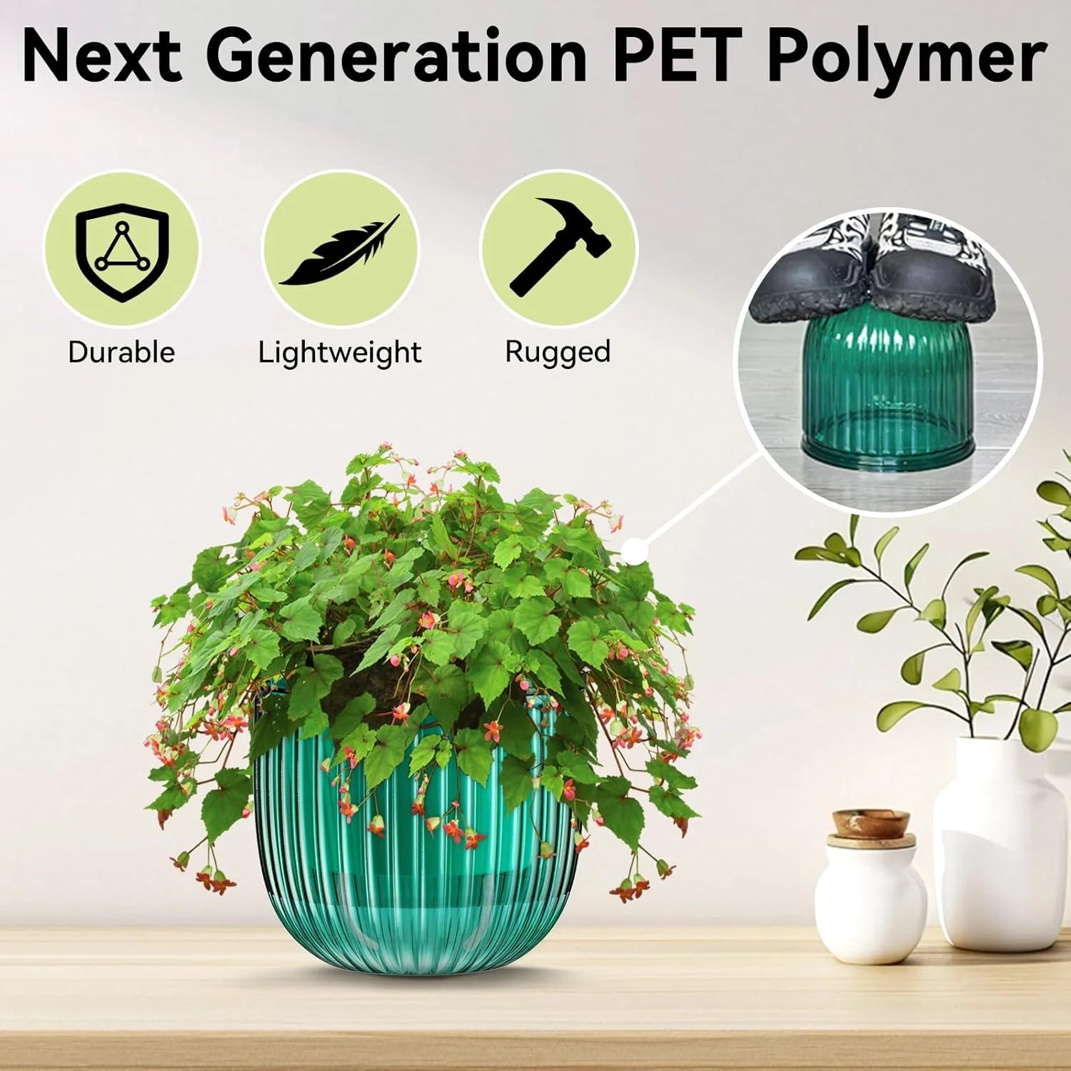 VNEKVA 3-Pack 6.5 Inch Self-Watering Hanging Planters with Hooks & Drainage Holes - Green Indoor/Outdoor Wall/Window Plant Pots for Home Decor