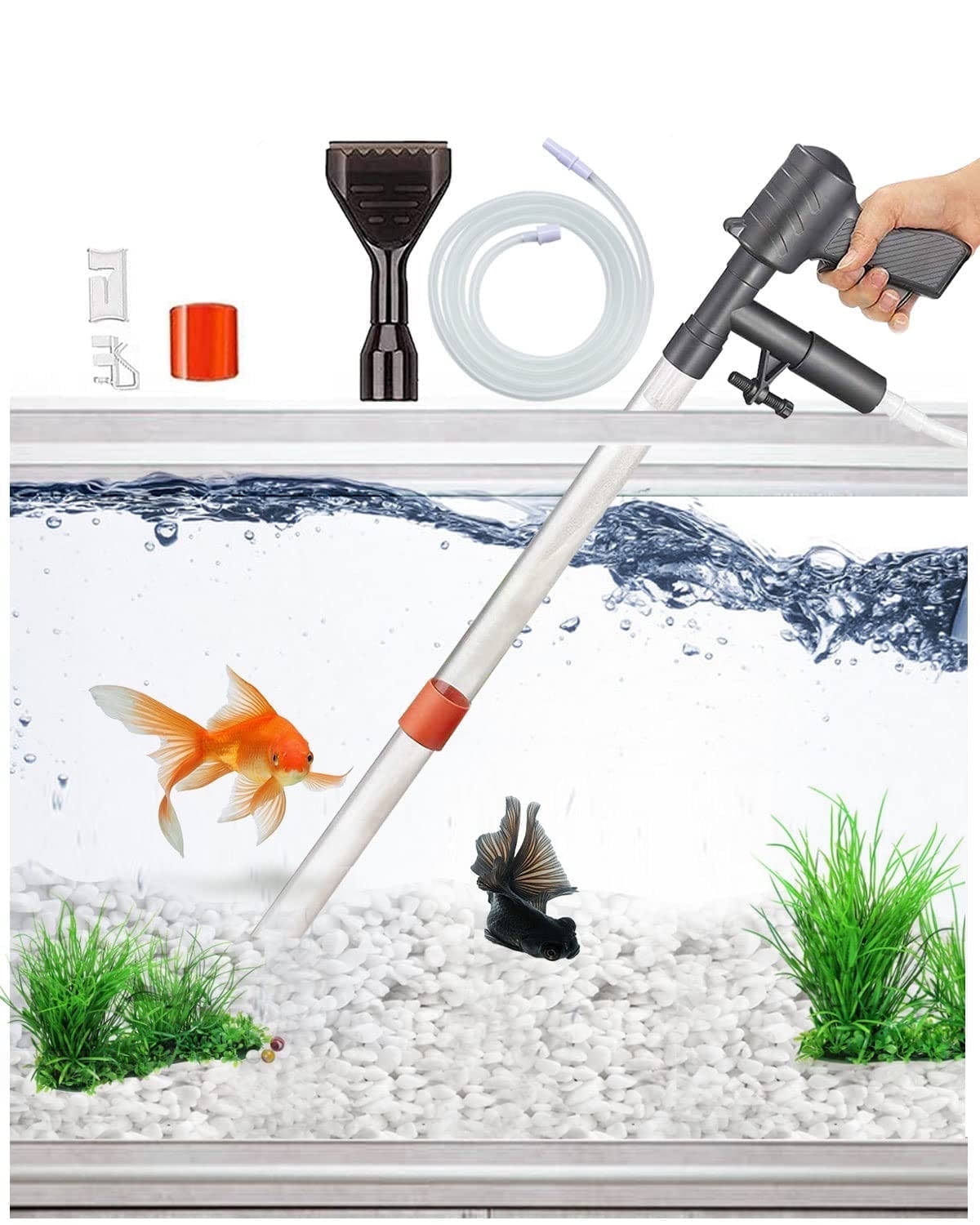 VNEKVA Fish Tank Gravel & Sand Cleaner Kit with Vacuum Pump, Water Changer, Thermometer
