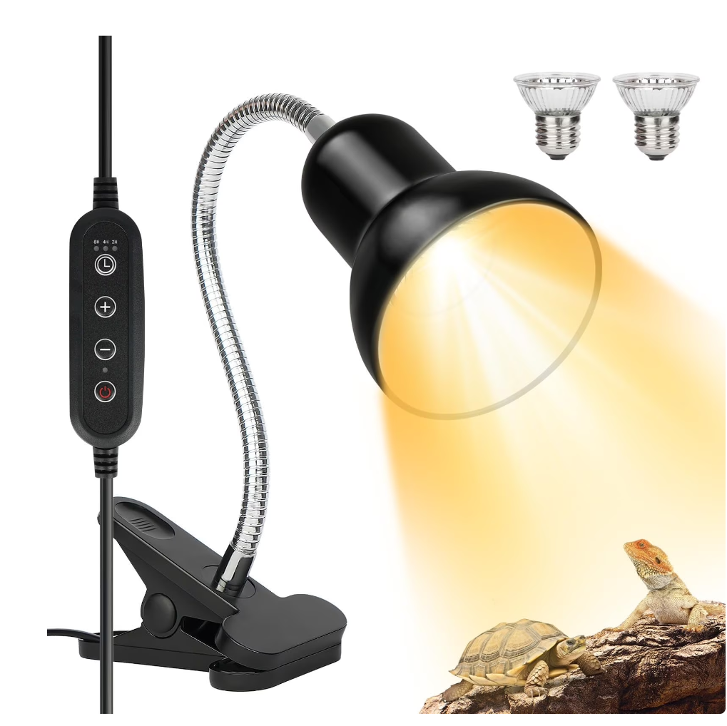 VNEKVA Reptile Heat Lamp with Timer, UVA/UVB Bulbs, Heating Light for Turtle, Lizard, Snake – 2 Bulbs