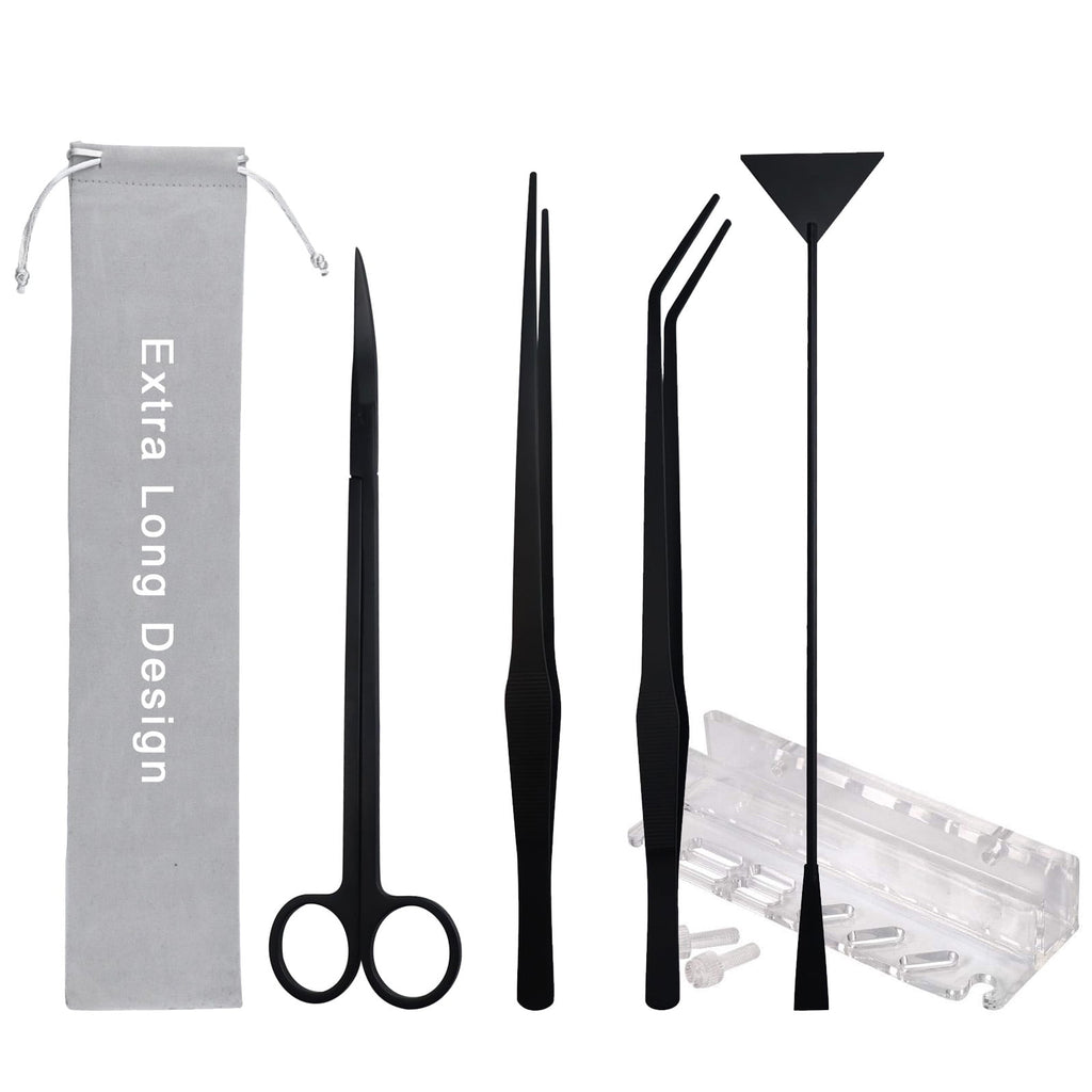 VNEKVA 5-in-1 Aquarium Aquascaping Tools, Stainless Steel Tweezers Scissors Spatula for Aquatic Plant Maintenance with Tool Holder