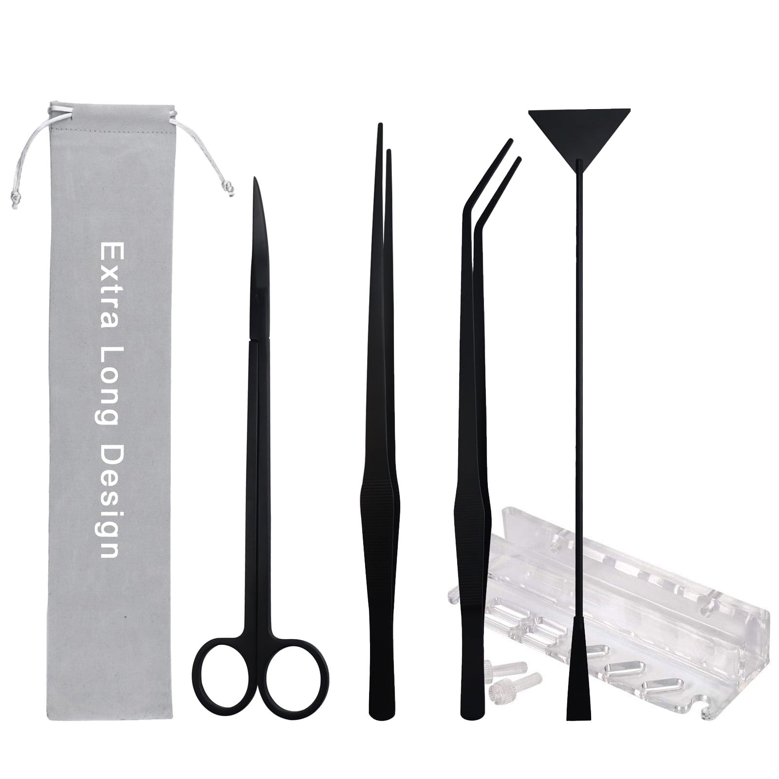 VNEKVA 5-in-1 Aquarium Aquascaping Tools, Stainless Steel Tweezers Scissors Spatula for Aquatic Plant Maintenance with Tool Holder