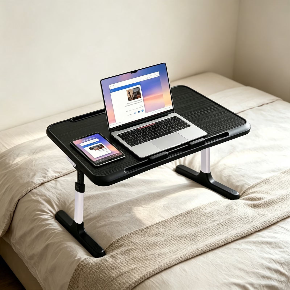 ZHEILFG Black Adjustable Laptop Stand Bed Tray, Foldable Home Office Desk for Sofa & Floor, Ideal for Working, Studying, Reading and Eating