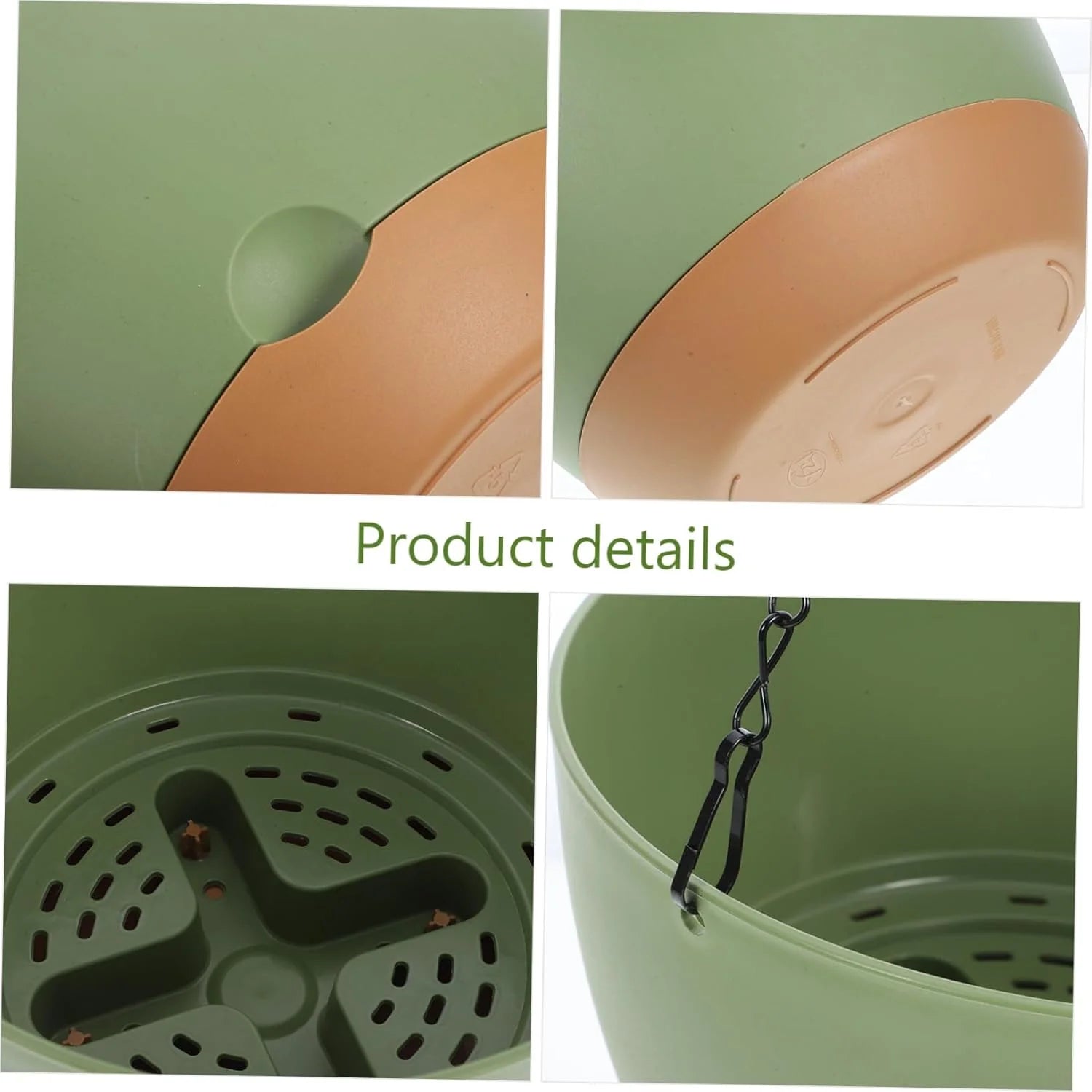 VNEKVA 3-Pack Green Plastic Hanging Planters with Chain, Coconut Coir & Tools - Indoor/Outdoor Flower Pots with Drainage Holes for Garden Porch