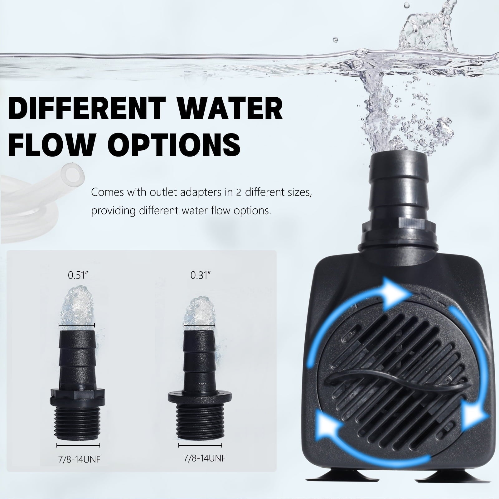 VNEKVA 10W 160GPH Submersible Water Pump for Fish Tanks & Fountains