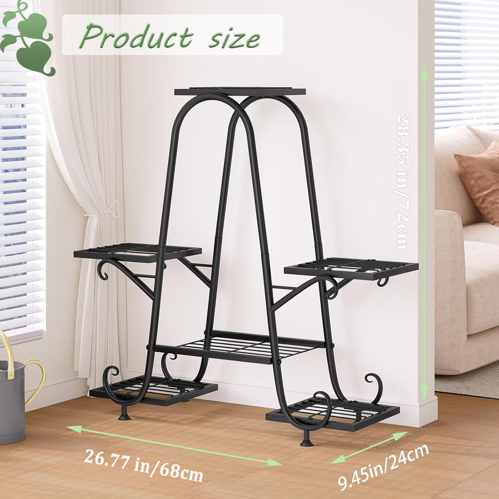 ZHEILFG Tall Metal Plant Stand, 6 Pot Indoor Outdoor Flower Shelf Rack, Corner Plant Holder for Living Room & Garden